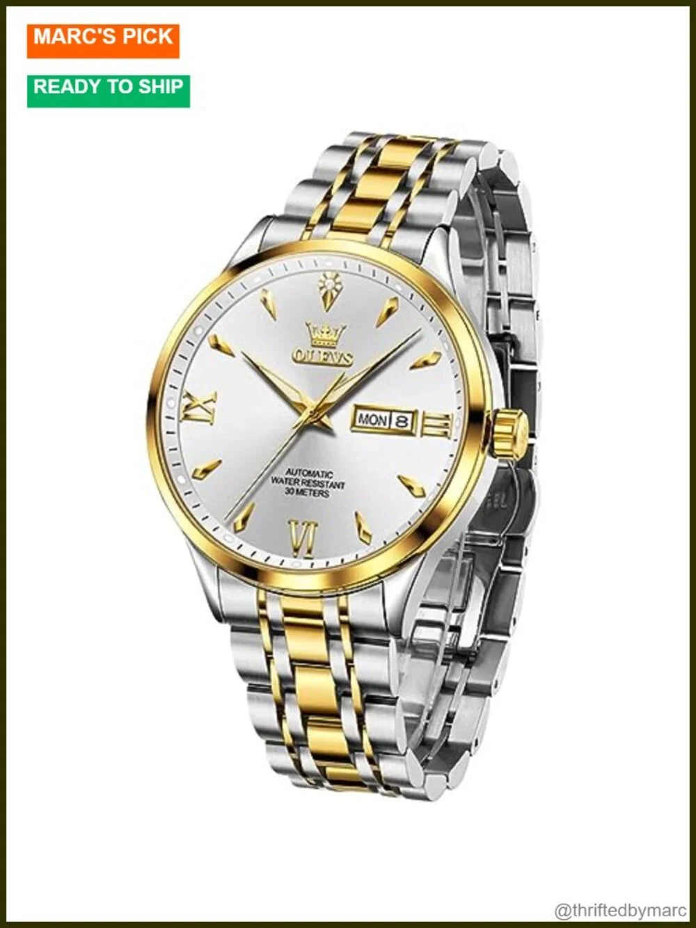 Automatic Mechanical Dress Watch Stainless Steel Waterproof Luminous Day Date